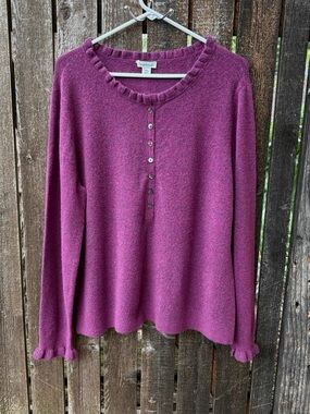 Sundance Edwina Henley Ruffle Edge Sweater In Magenta Sz Petite XL